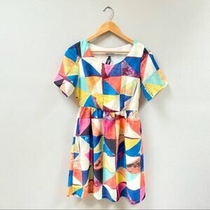 Anthropologie Frock Shop Geometric Short Sleeve A-Line Dress Women's Small $249